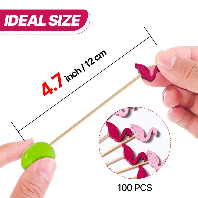 PuTwo Cocktail Picks Handmade Bamboo Toothpicks 100ct 4.7" in Flamingo Decor - Image 3